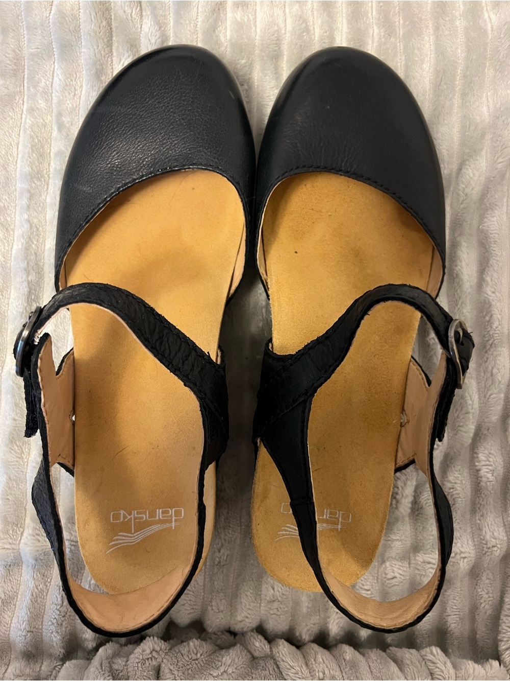 Dansko Black Leather Mary Jane Slingback Clogs